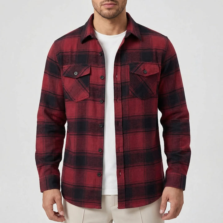 Plaidvex - Classic Plaid Long-Sleeve Button-Down Shirt