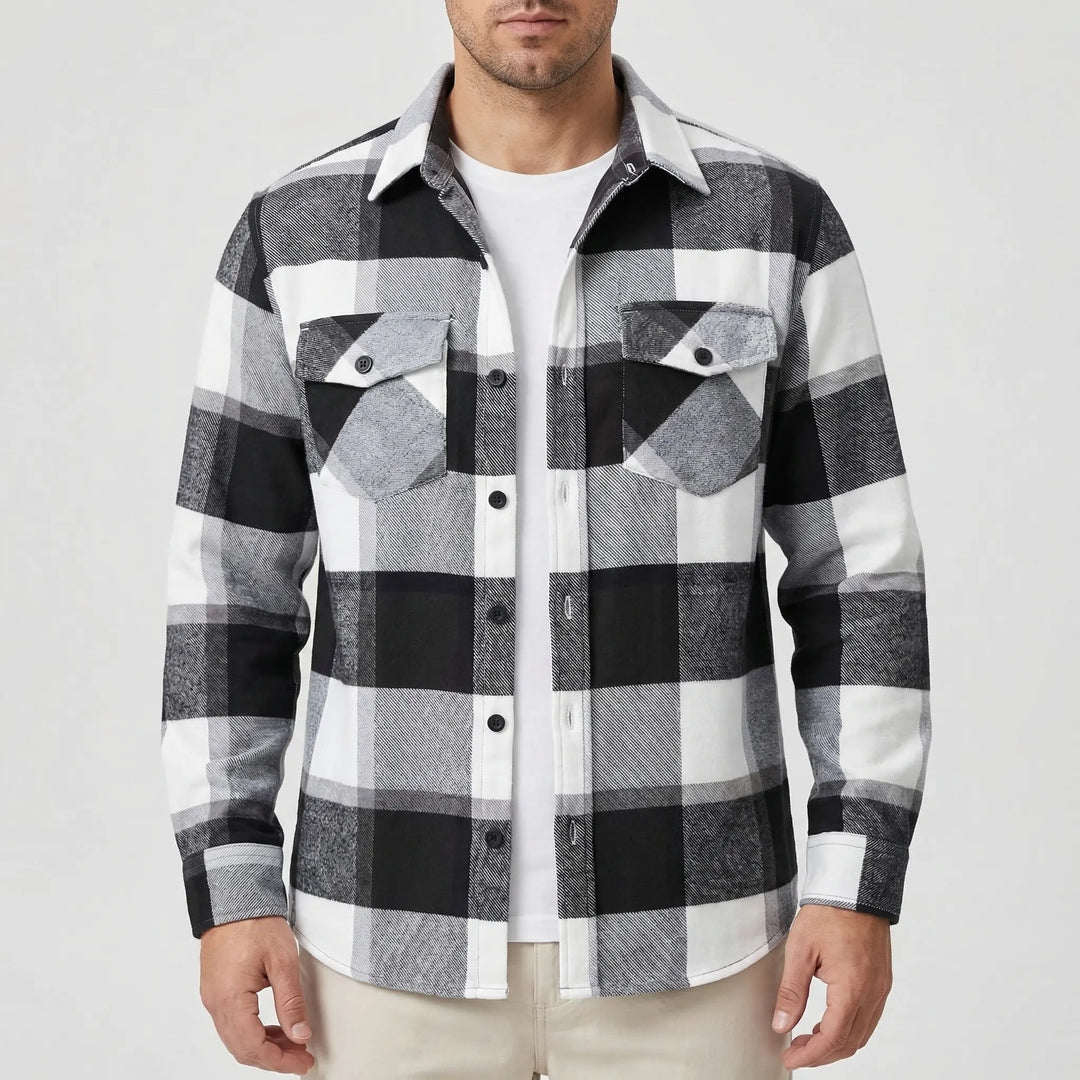 Plaidvex - Classic Plaid Long-Sleeve Button-Down Shirt