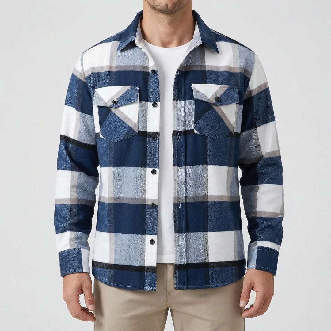Plaidvex - Classic Plaid Long-Sleeve Button-Down Shirt