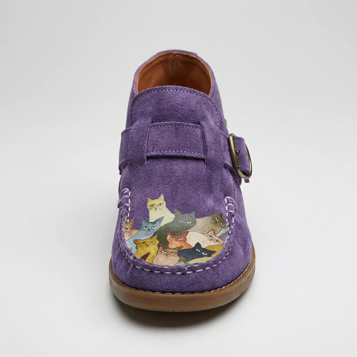 Purrlix - Cat Print Flat Ankle Boot