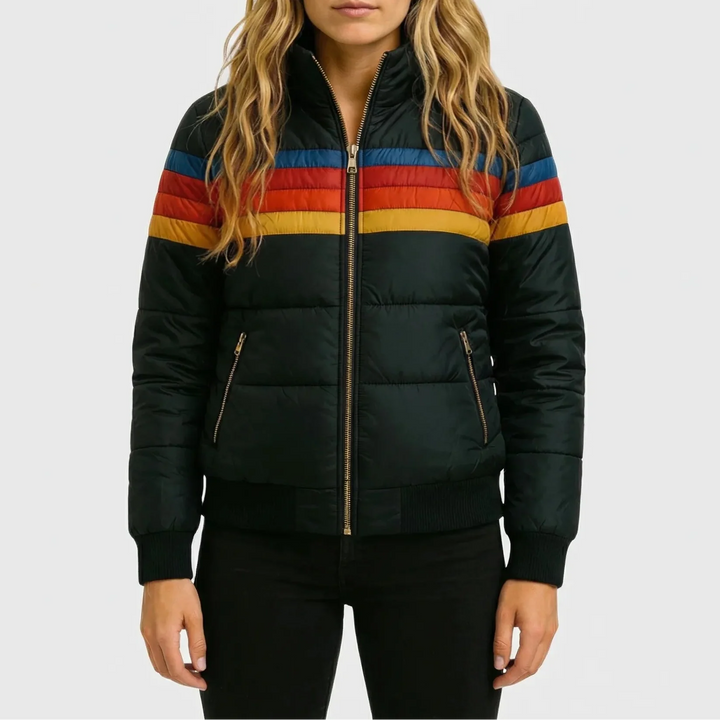 Retrova - Hooded Retro Striped Puffer Jacket