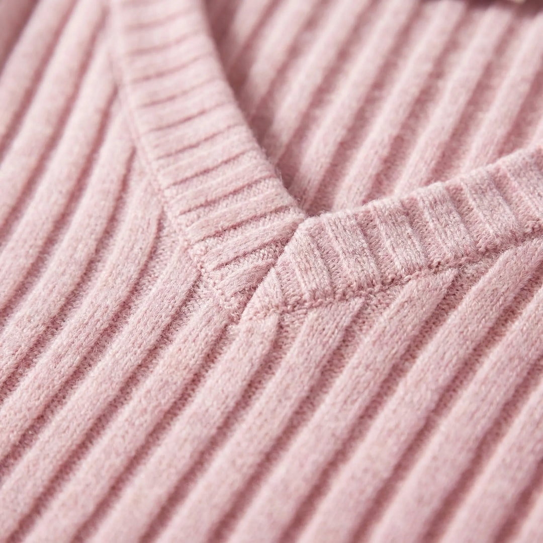 Ribvera - V-Neck Ribbed Long Sleeve Top