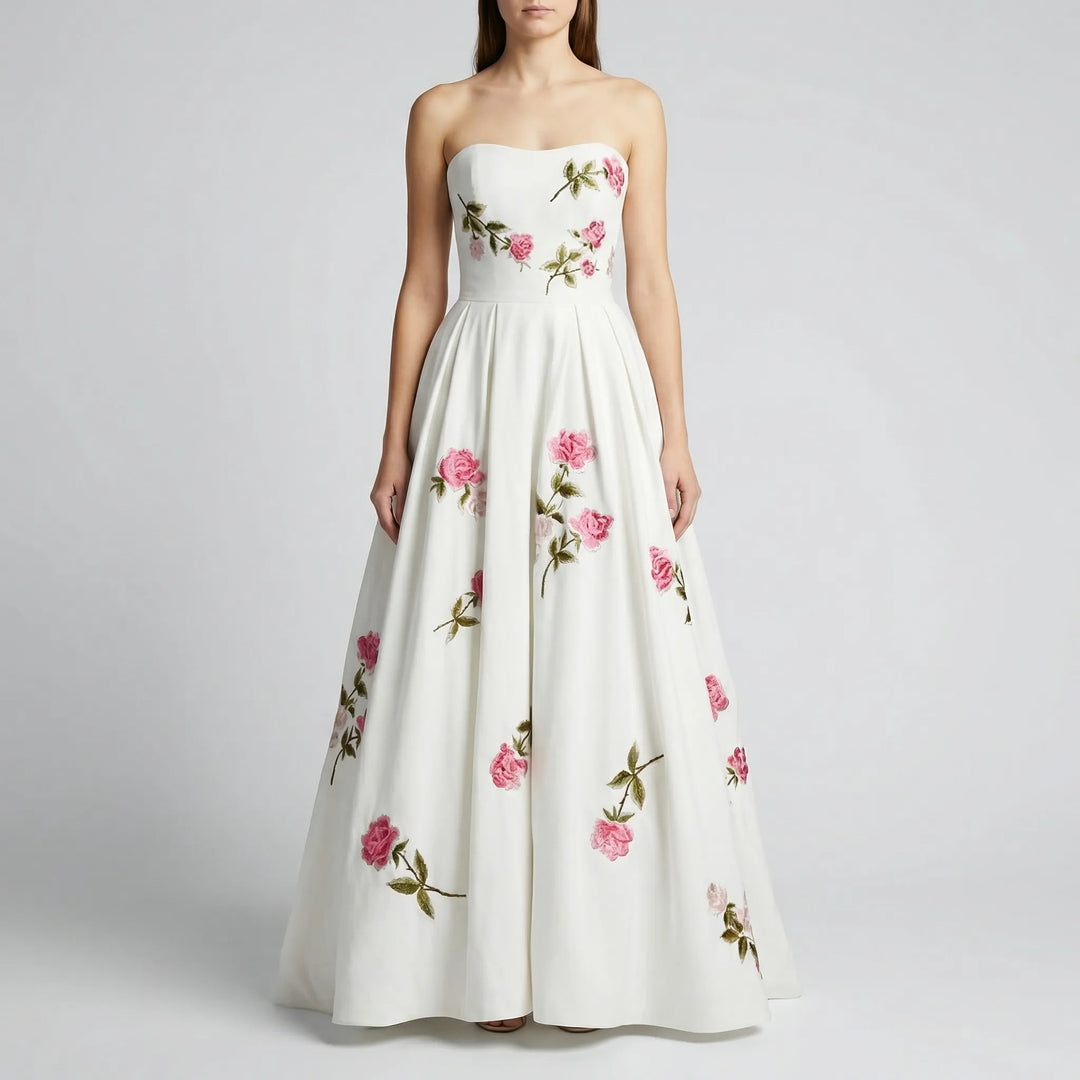 Rosavent - Strapless Floral A-Line Maxi Dress