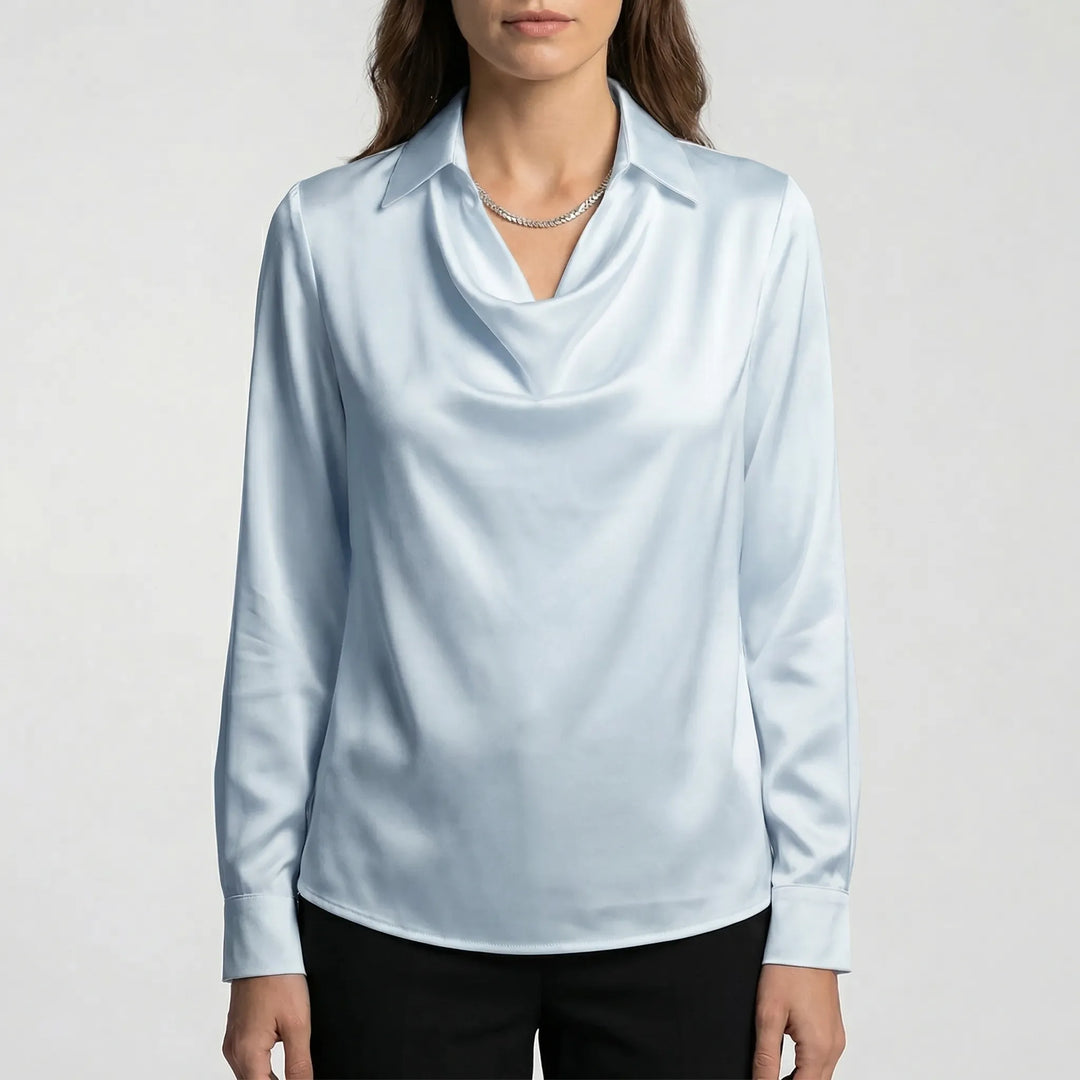Satinova - Draped Cowl Collar Long Sleeve Blouse