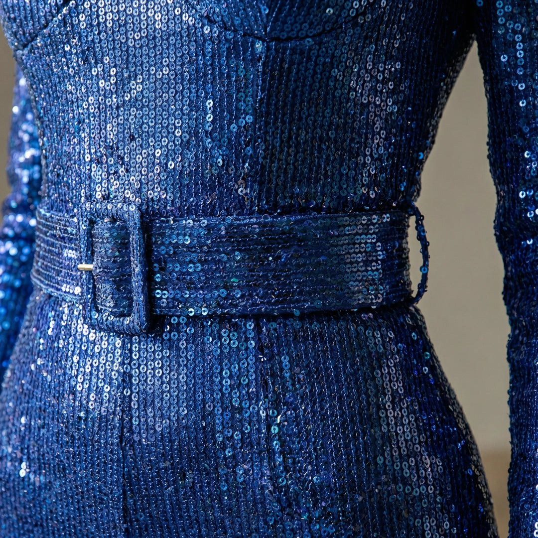 Sequinelle - Long Sleeve Sequin Flare Jumpsuit
