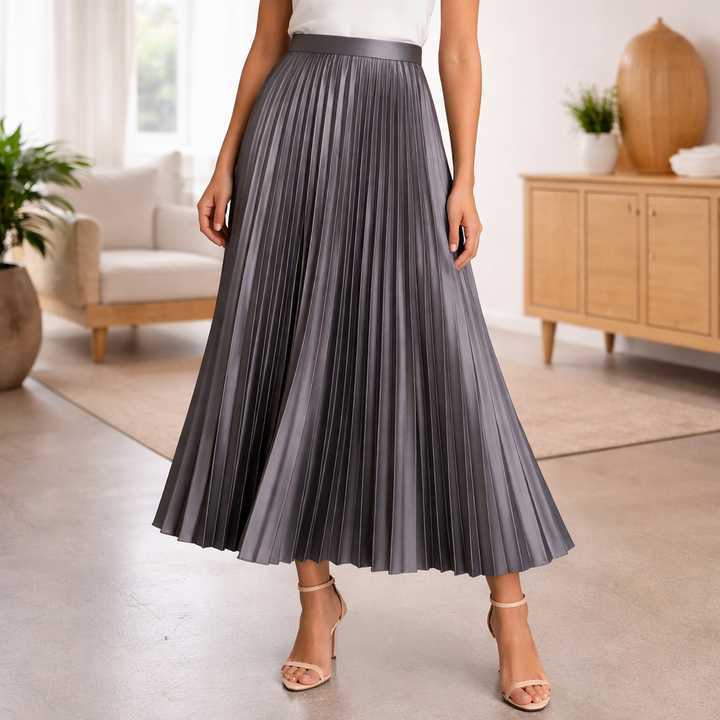 Satiini Pleated High-Waist Hame Naisille