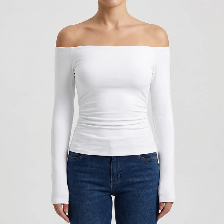 Shoulvera - Off-The-Shoulder Long Sleeve Crop Top