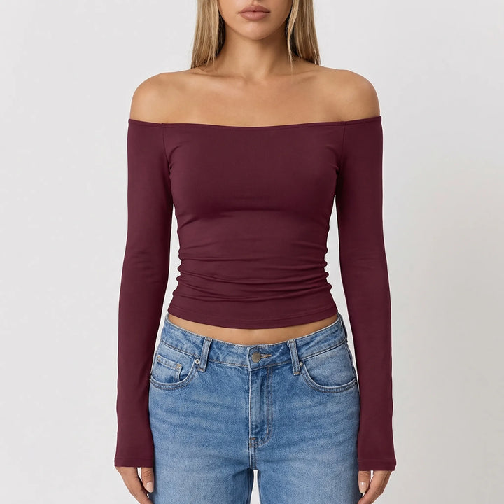 Shoulvera - Off-The-Shoulder Long Sleeve Crop Top