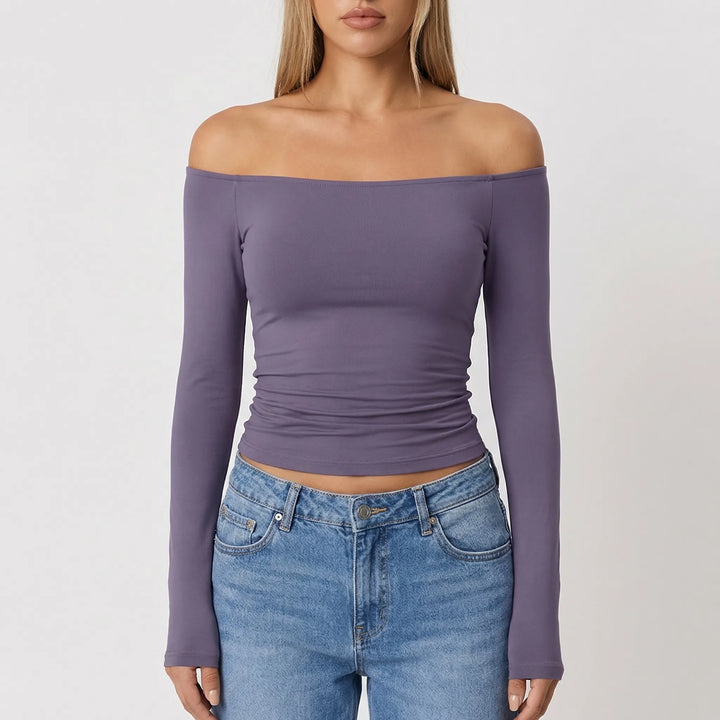Shoulvera - Off-The-Shoulder Long Sleeve Crop Top