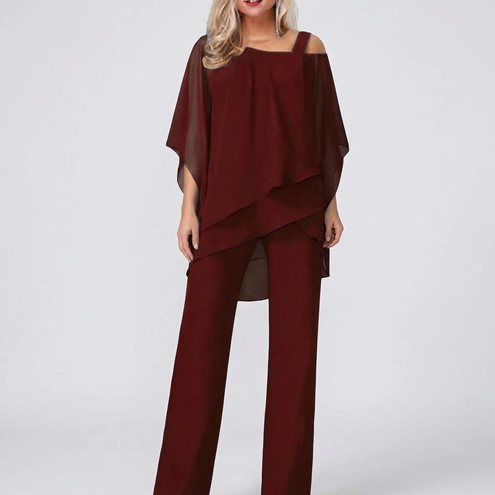 Silhouva - Cold-Shoulder Wide-Leg Formal Jumpsuit