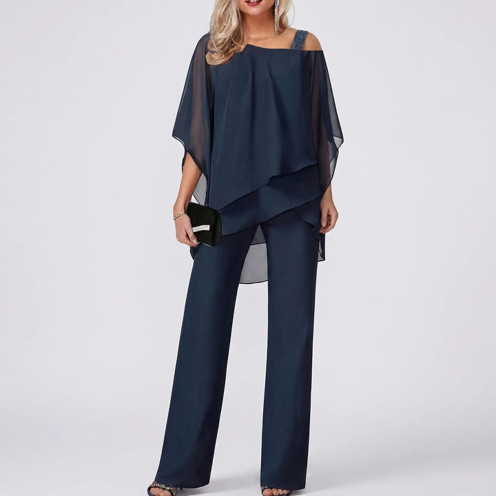 Silhouva - Cold-Shoulder Wide-Leg Formal Jumpsuit