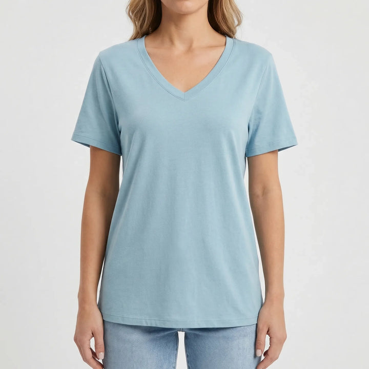 Slyvera - V-Neck Short Sleeve Women's Top