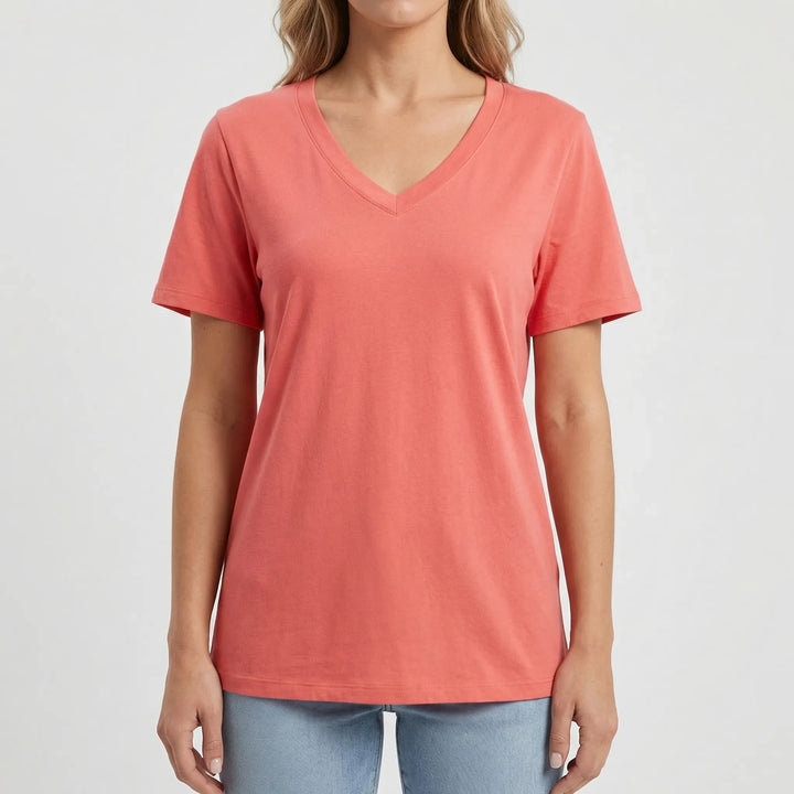 Slyvera - V-Neck Short Sleeve Women's Top