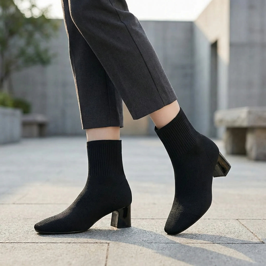 Sockova - Knit Ankle Sock Boot With Square Heel