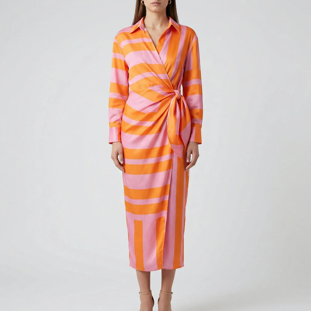 Solanta - Bold Striped Midi Shirt Dress