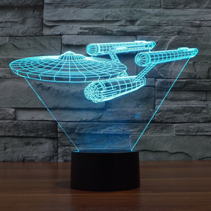 Star Trek 3D-illuusiolamppu | Leijuva Enterprise | Monivärinen LED-valo | 20 cm korkea
