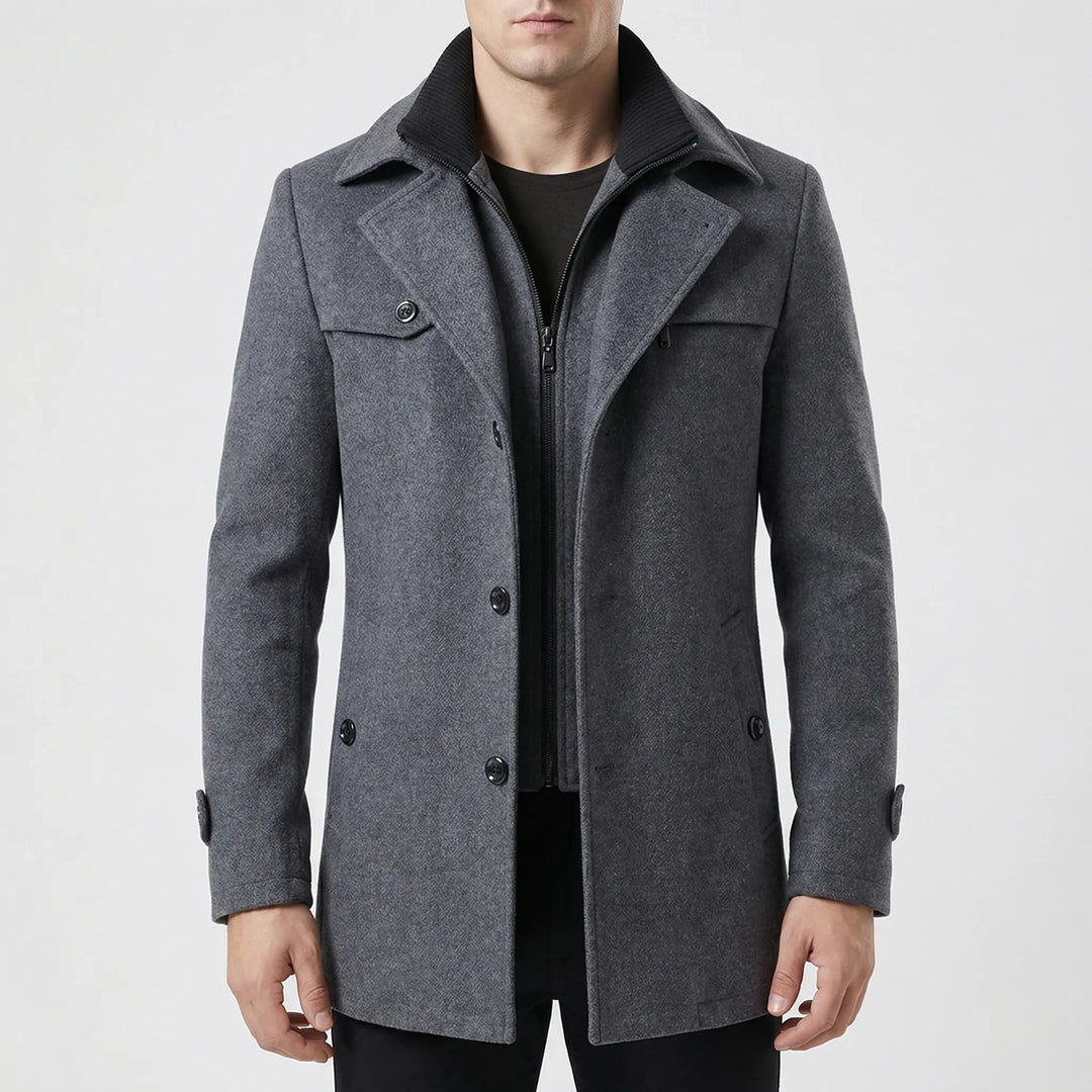 Strovex - Notched Collar Men's Overcoat