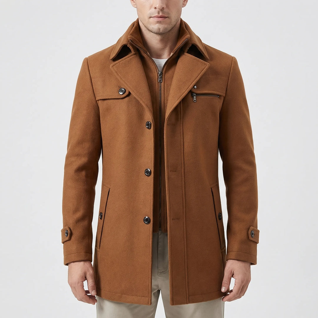 Strovex - Notched Collar Men's Overcoat