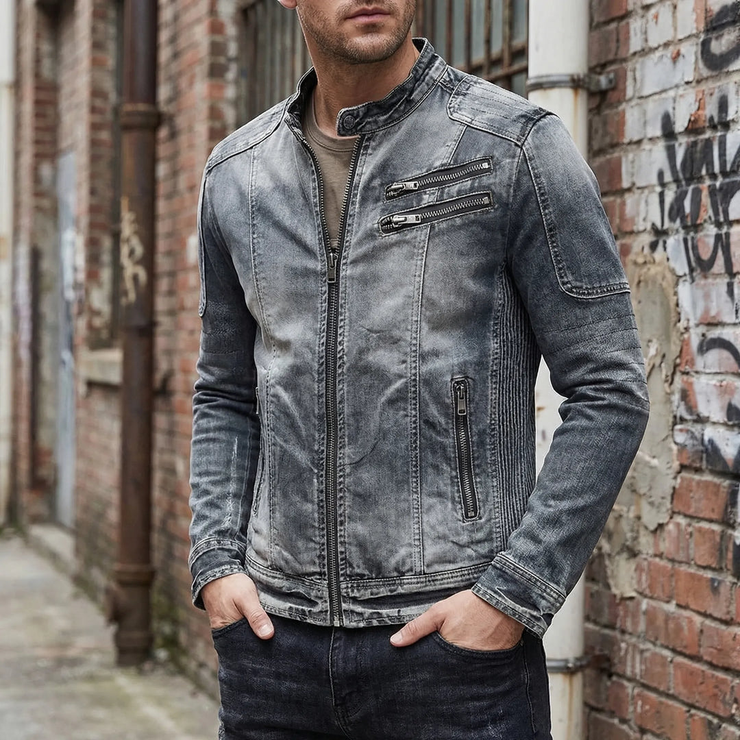 Vantrik - Vintage-Inspired Biker Denim Jacket