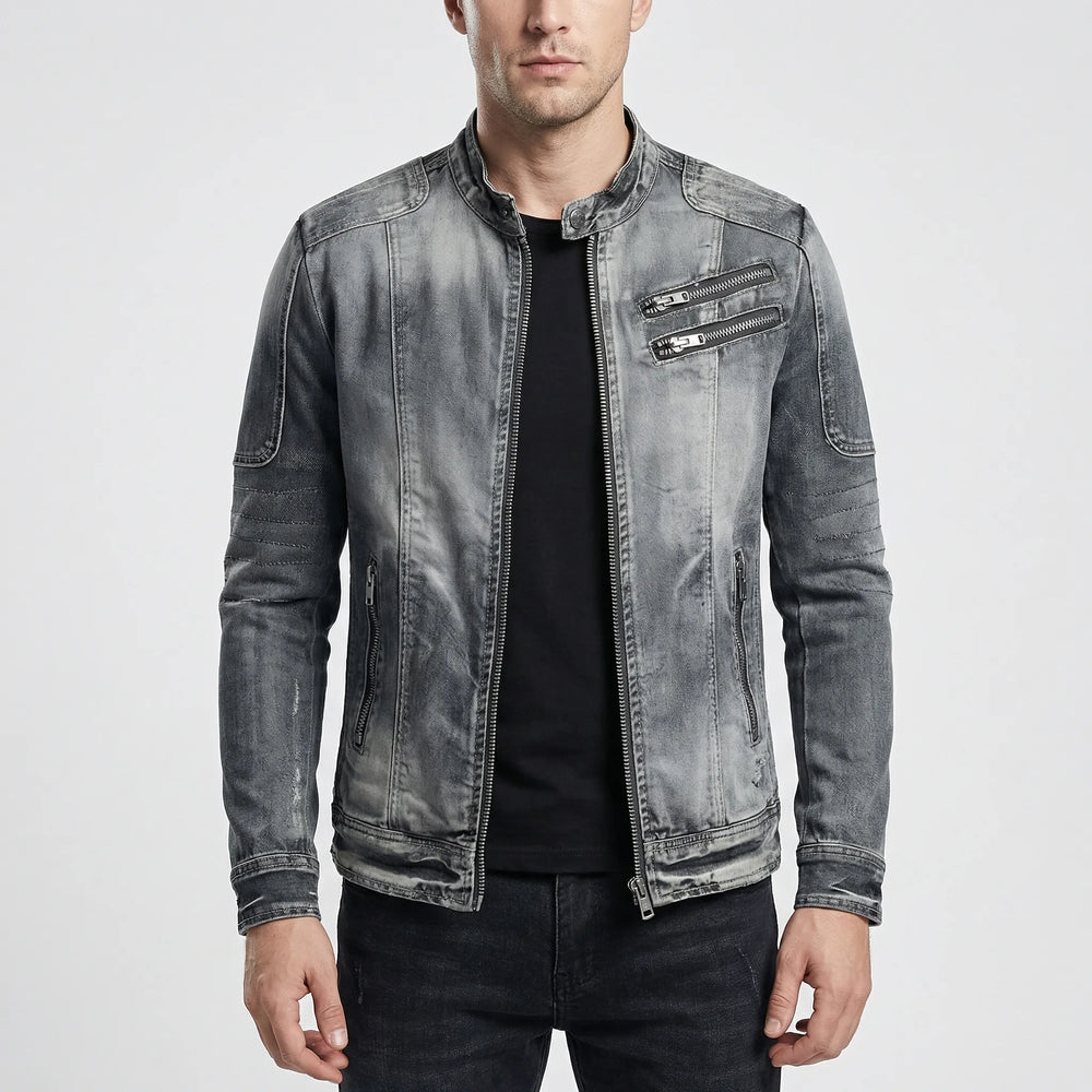 Vantrik - Vintage-Inspired Biker Denim Jacket