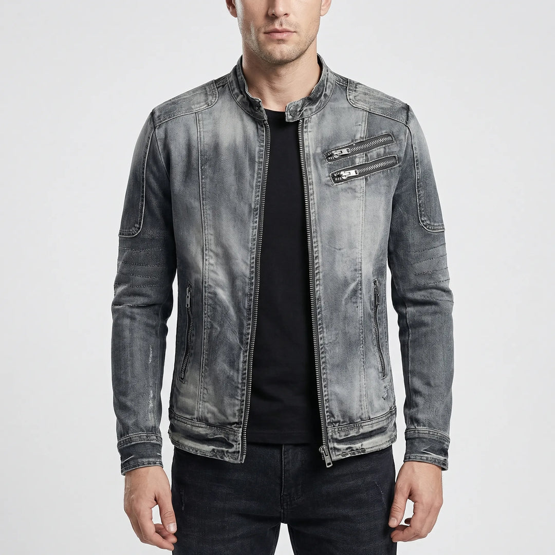 Vantrik - Vintage-Inspired Biker Denim Jacket