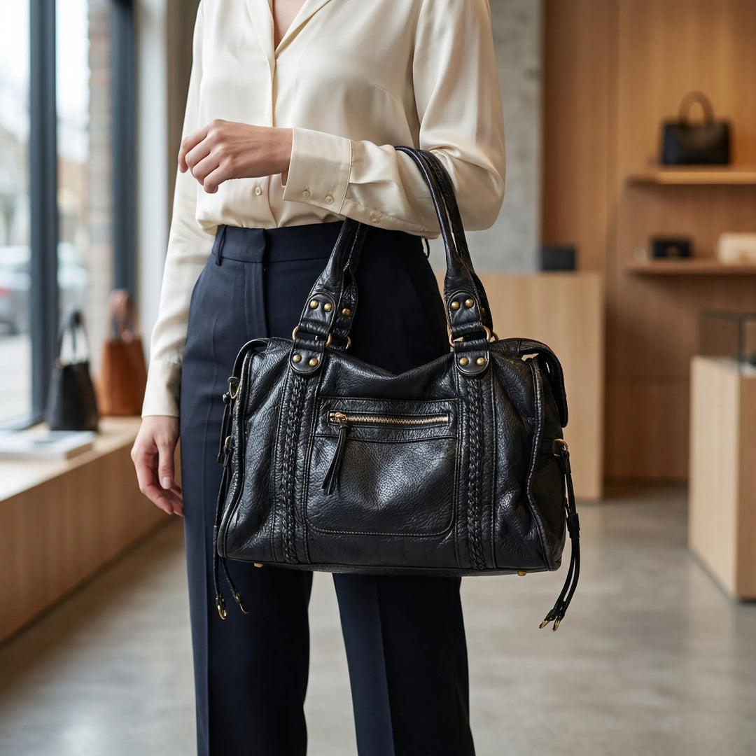 Veltorra - Structured Shoulder Bag With Gold-Tone Hardware