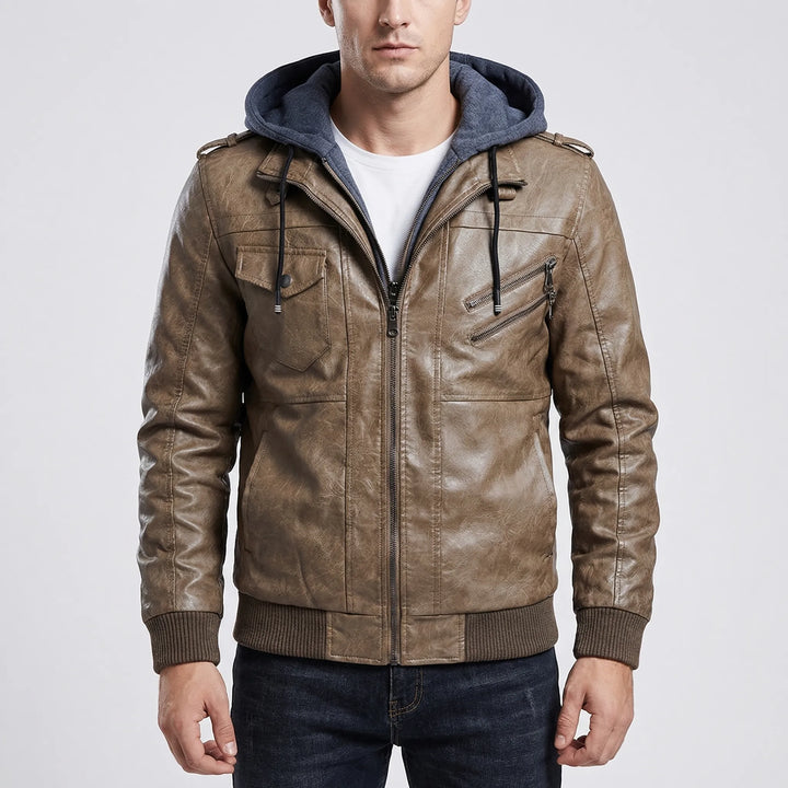 Veltronn - Hooded Bomber Jacket With Zip Closure