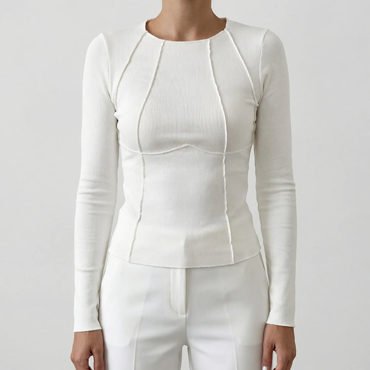 Velurne - Fitted Ribbed Long-Sleeve Crop Top