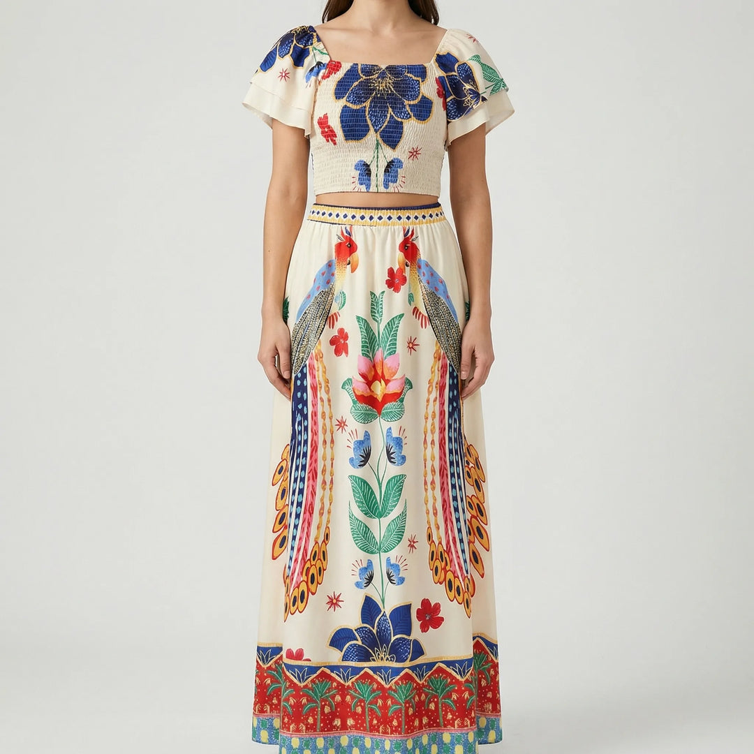 Vivanta - Printed Crop Top And Maxi Skirt Set