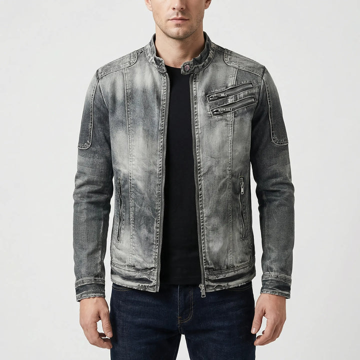 Vyntago - Vintage Wash Zip-Up Denim Jacket
