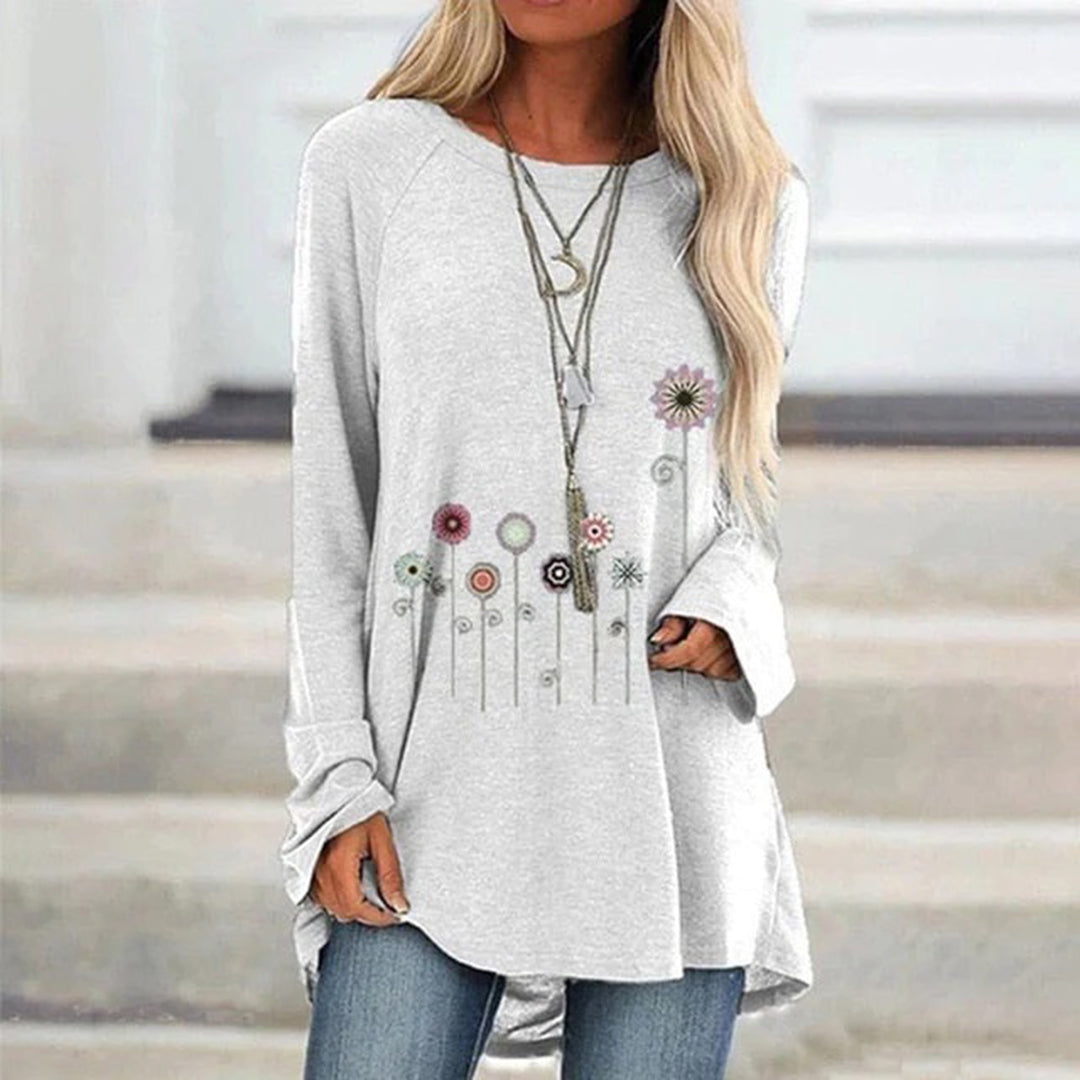 Sweatshirt 3D Kukka Embroidoinnilla Pehmeä Kangas Naisille