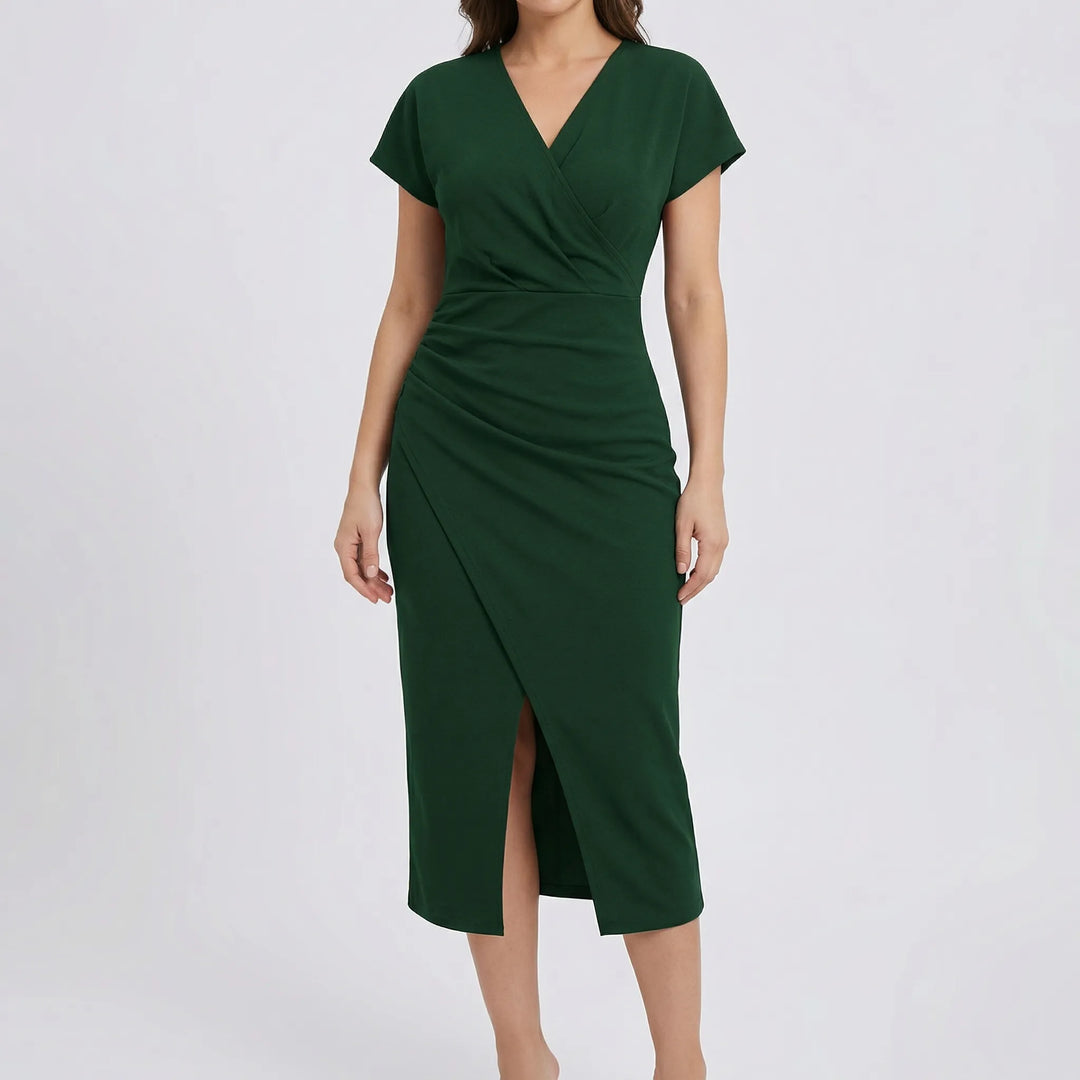 Wrapsova - Short-Sleeve Wrap-Style Midi Dress