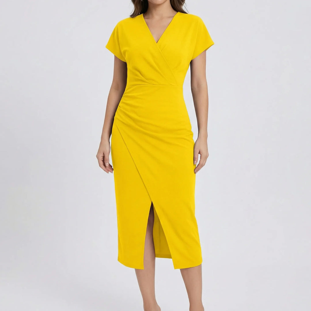 Wrapsova - Short-Sleeve Wrap-Style Midi Dress
