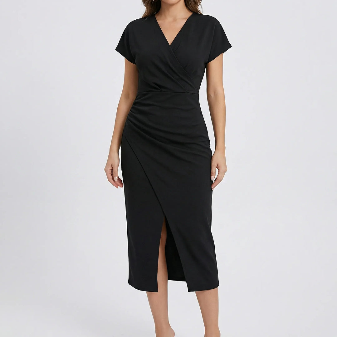 Wrapsova - Short-Sleeve Wrap-Style Midi Dress
