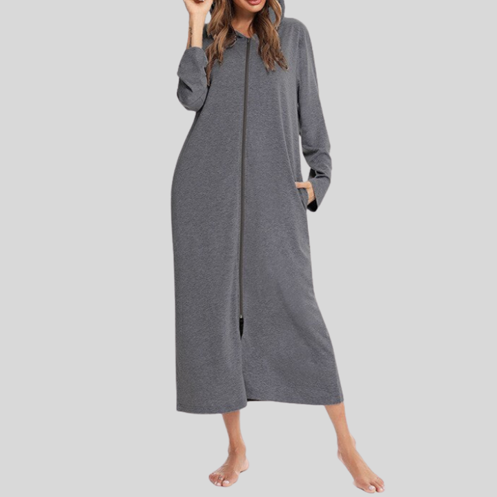 Lämmin Zip-Up Yöasu Hupulla