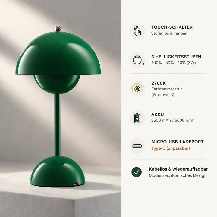 Design-pöytälamppu | LED-pöytälamppu | Yövalo | Himmennettävä ja langaton | Lumora