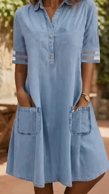 Brittany™ | Vatsaa piilottava denimlookin paitamekko