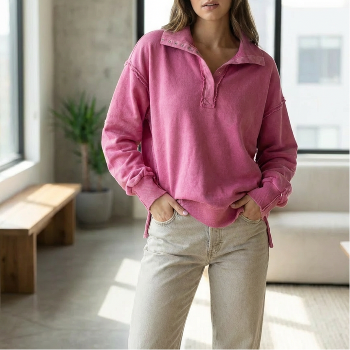 Ylisuuri Henley-sweateri sivuhalkiolla naisille