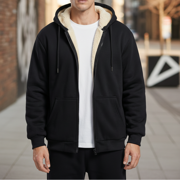 Lämpö fleece-vuorattu talvi huppari takki miehille