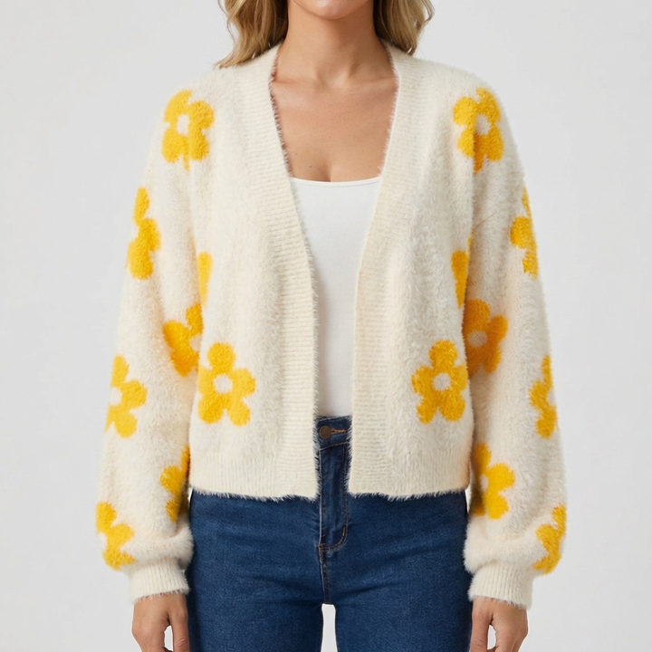 Avoin Edestä Kukkakuvioinen Cardigan Neule Naisille