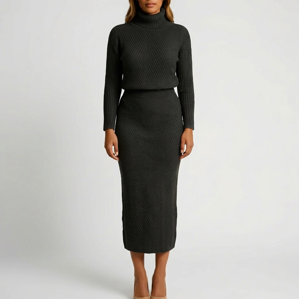 Pitkähihaista turtleneck midi-mekkoa