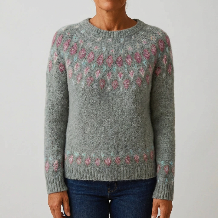 Fair Isle -painettu pyöreäkauluksinen neulepaita naisille