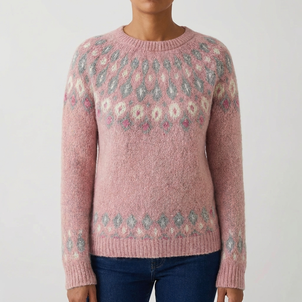 Fair Isle -painettu pyöreäkauluksinen neulepaita naisille