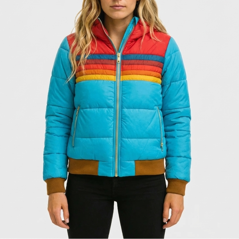 Huppu Retro Raidoitettu Puffer Takki Naisille