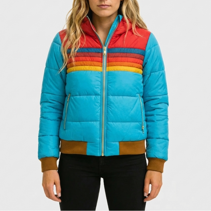 Huppu Retro Raidoitettu Puffer Takki Naisille