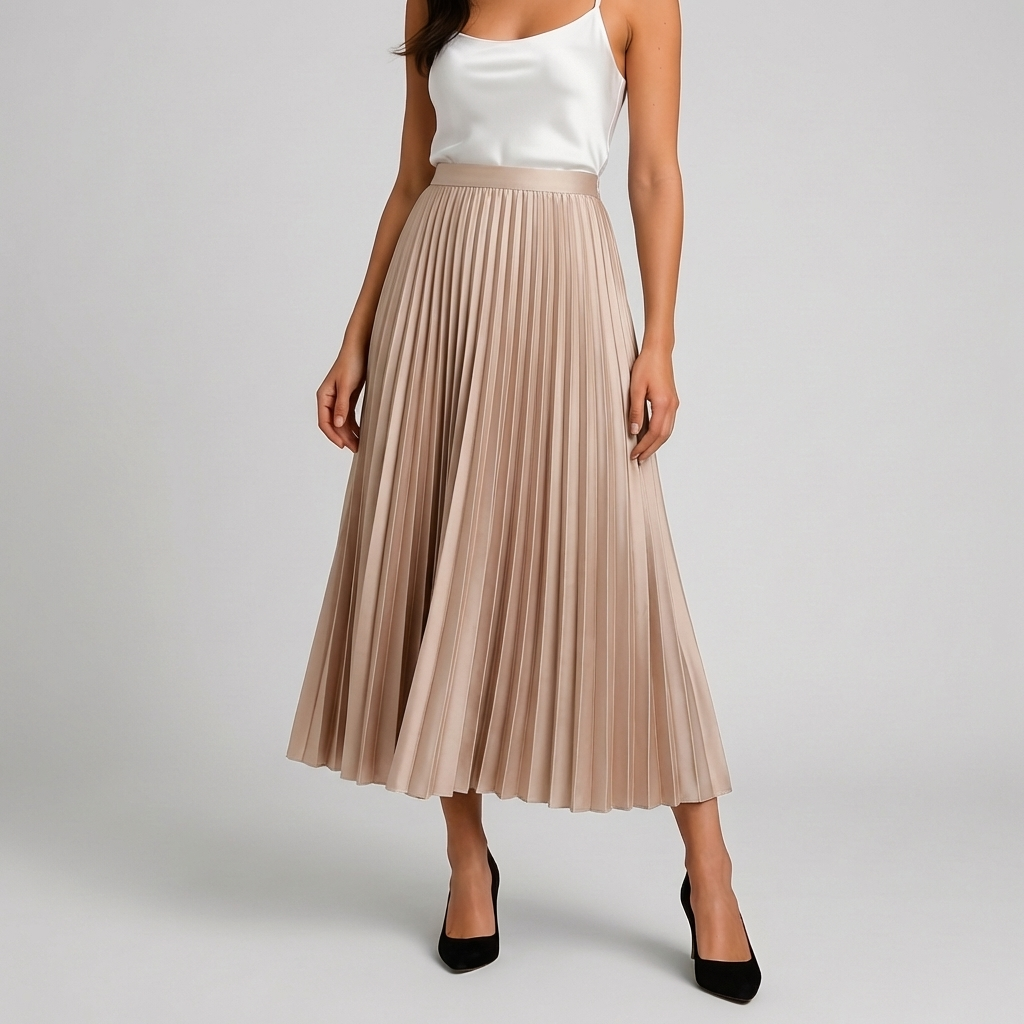 Satiini Pleated High-Waist Hame Naisille