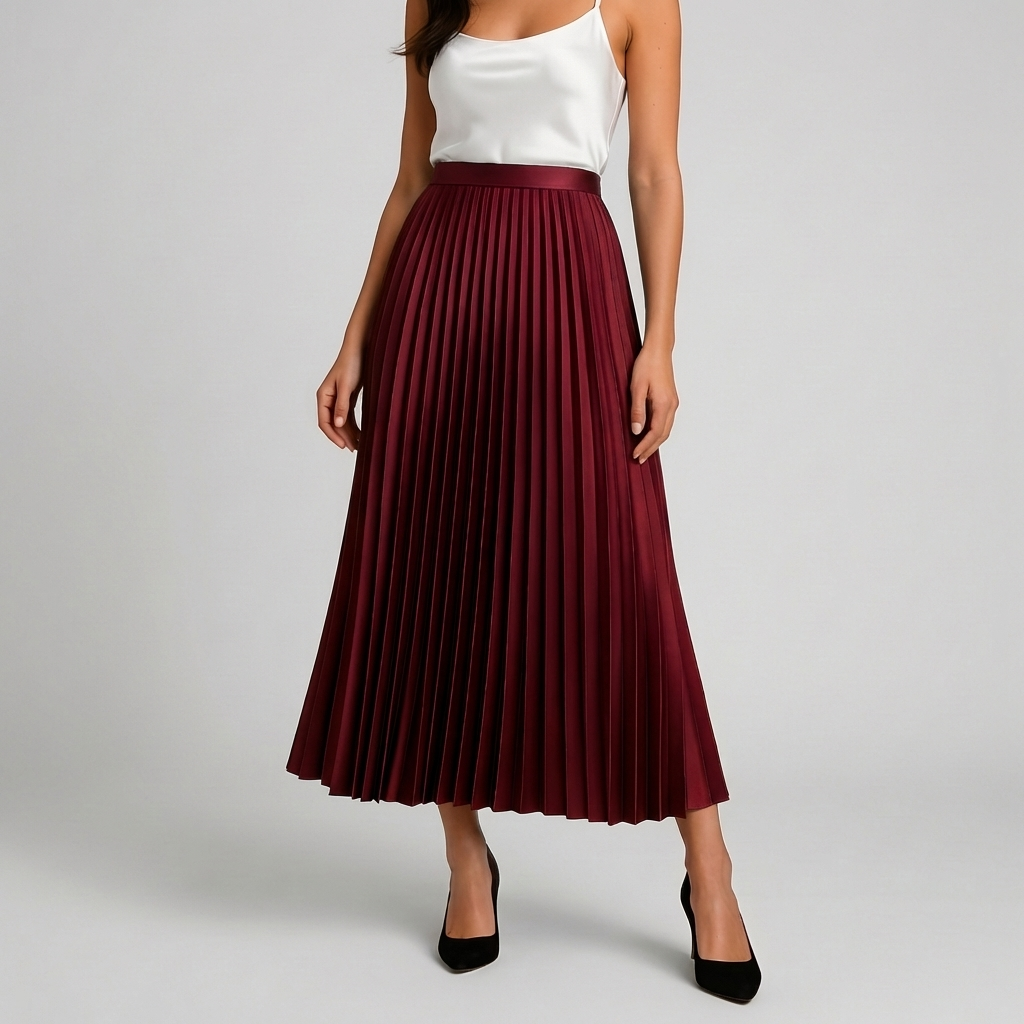 Satiini Pleated High-Waist Hame Naisille