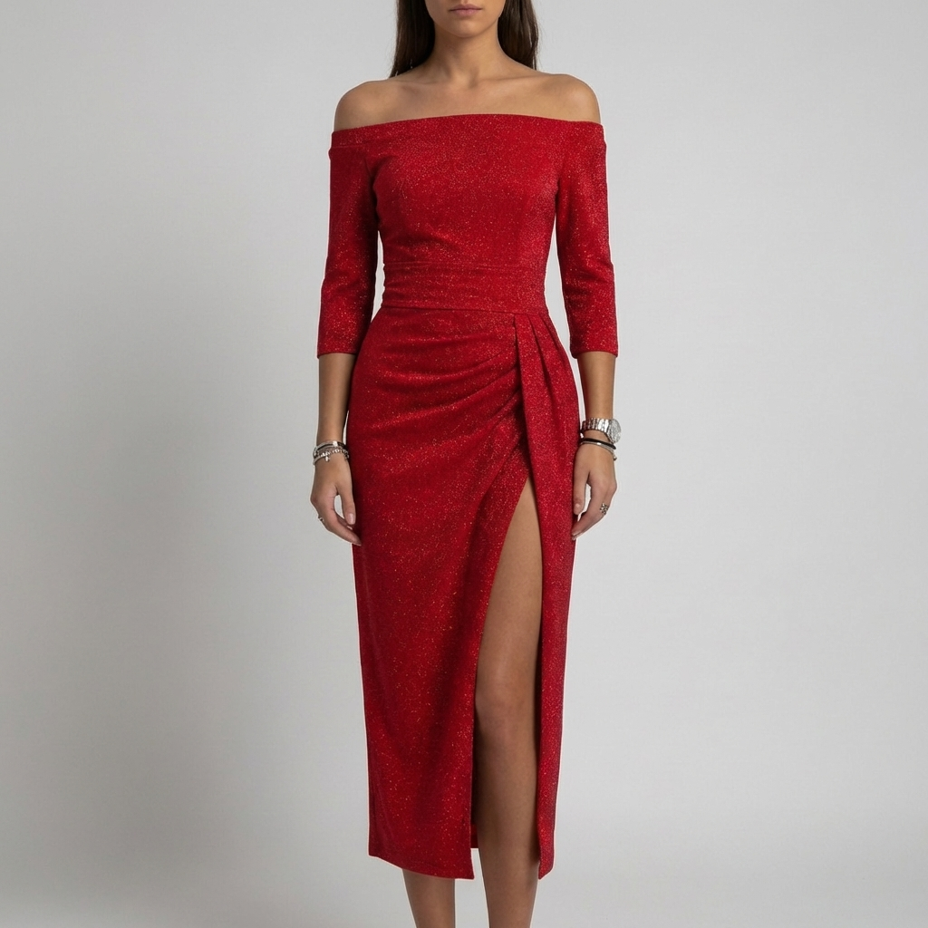 Olkapäältä Avoin Bodycon Midi Mekko