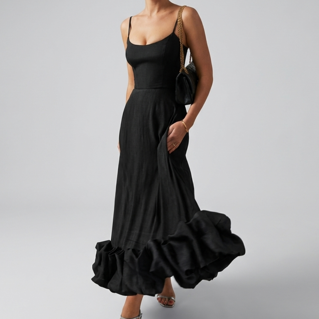 Elegantti Midi Ilta Mekko Ruffleilla Naisille