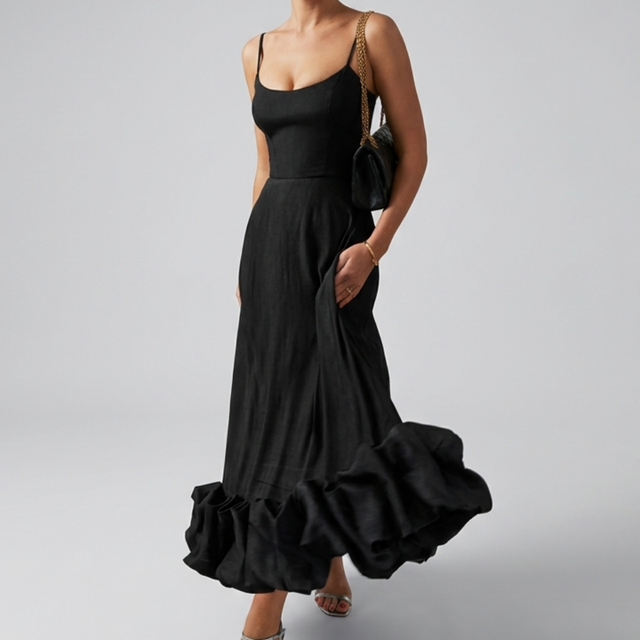 Elegantti Midi Ilta Mekko Ruffleilla Naisille